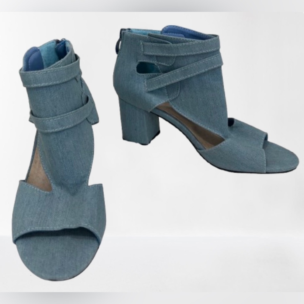 Ashro Blue Heels with Modern Buckle Design - Picture 2 of 7